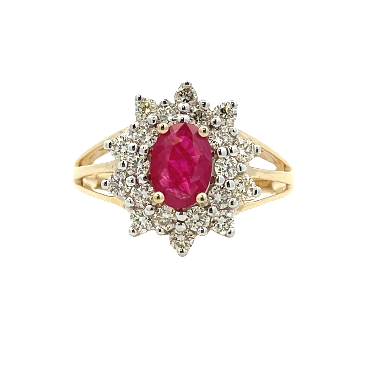 Genuine 1.65ct Ruby and Diamond Ring in 14KT Yellow Gold