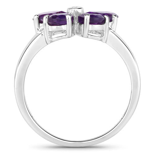 Anillo de amatista de 1.35 quilates y zafiro blanco creado en plata de ley