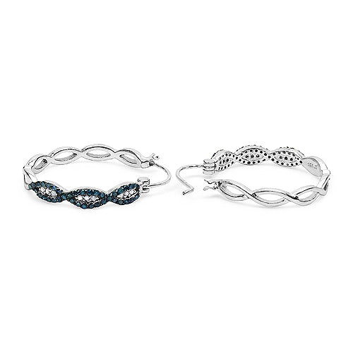 Elegant Blue & White Diamond .925 Sterling Silver Hoop Earrings