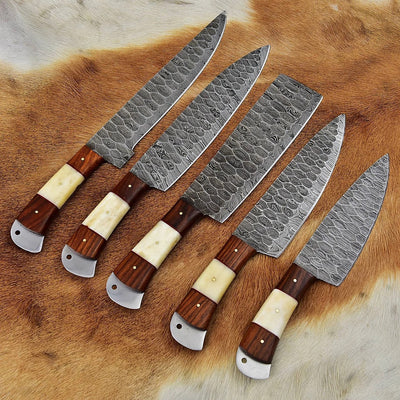 Exquisite 5-Piece Custom Handmade Damascus Knife Set for Culinary Excellence - Korvel
