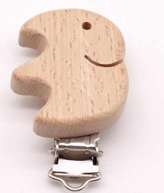 Premium Beech Wood Pacifier Clip - Cute Elephant & Heart Design