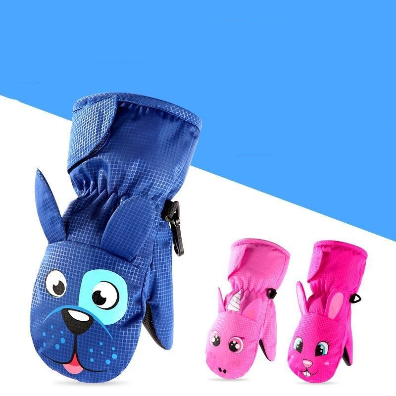 Children's Fleece-Lined Ski Gloves - Cute Cartoon Designs