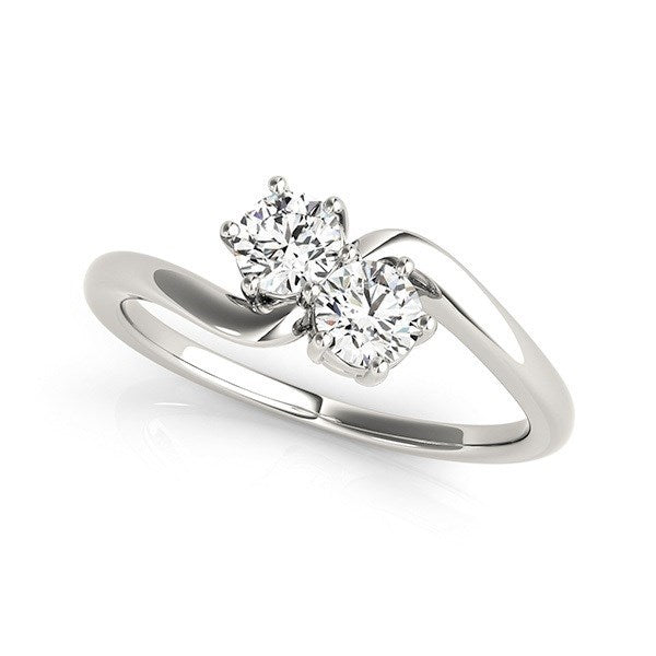 Bague en diamant à deux pierres élégante en or blanc 14 carats