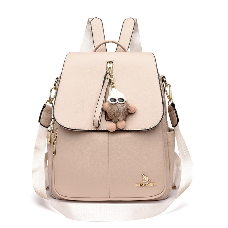 Sac à dos en cuir véritable avec pendentif pour étudiantes
