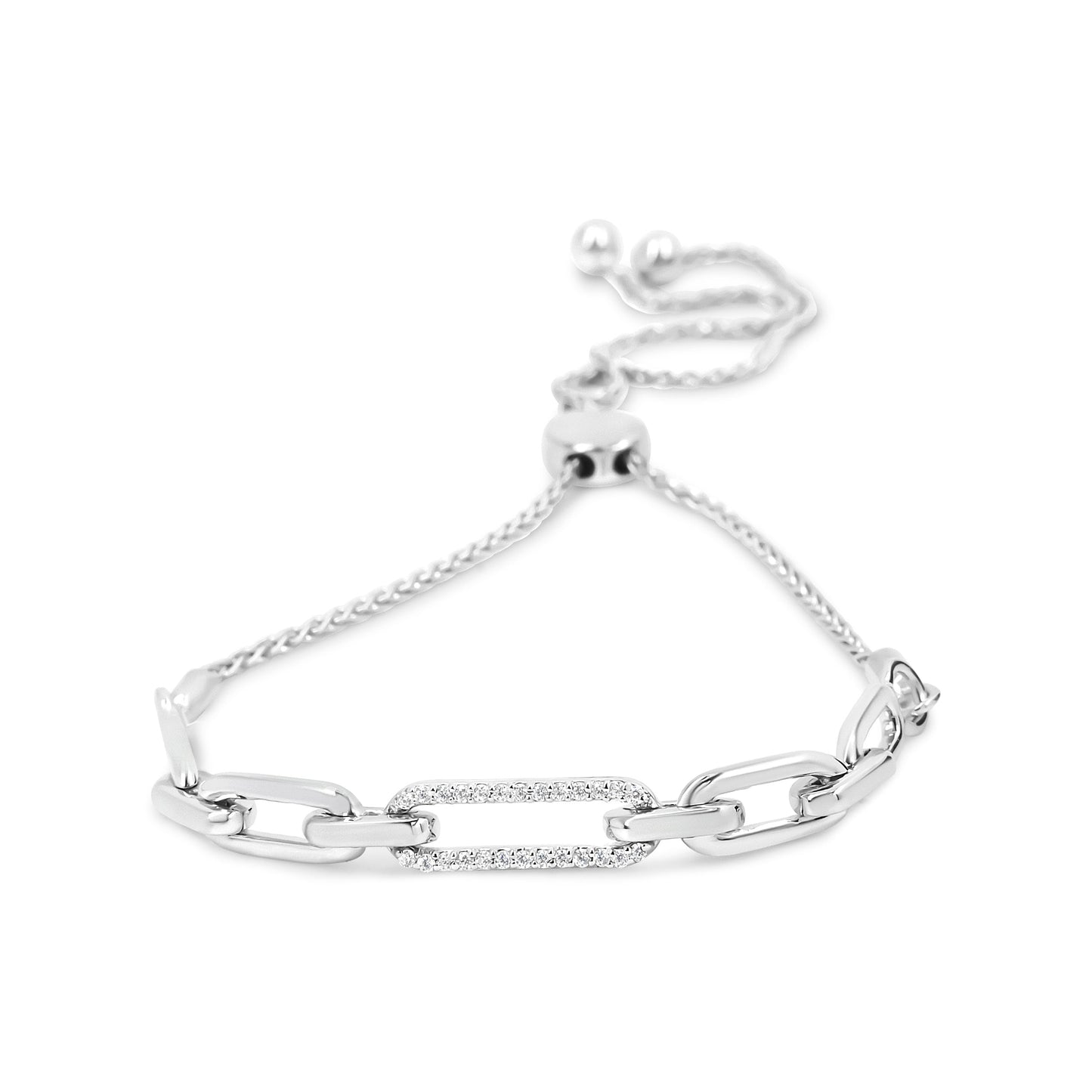 Pulsera Bolo Ajustable de Enlace de Papel de Diamante de Plata Esterlina .925