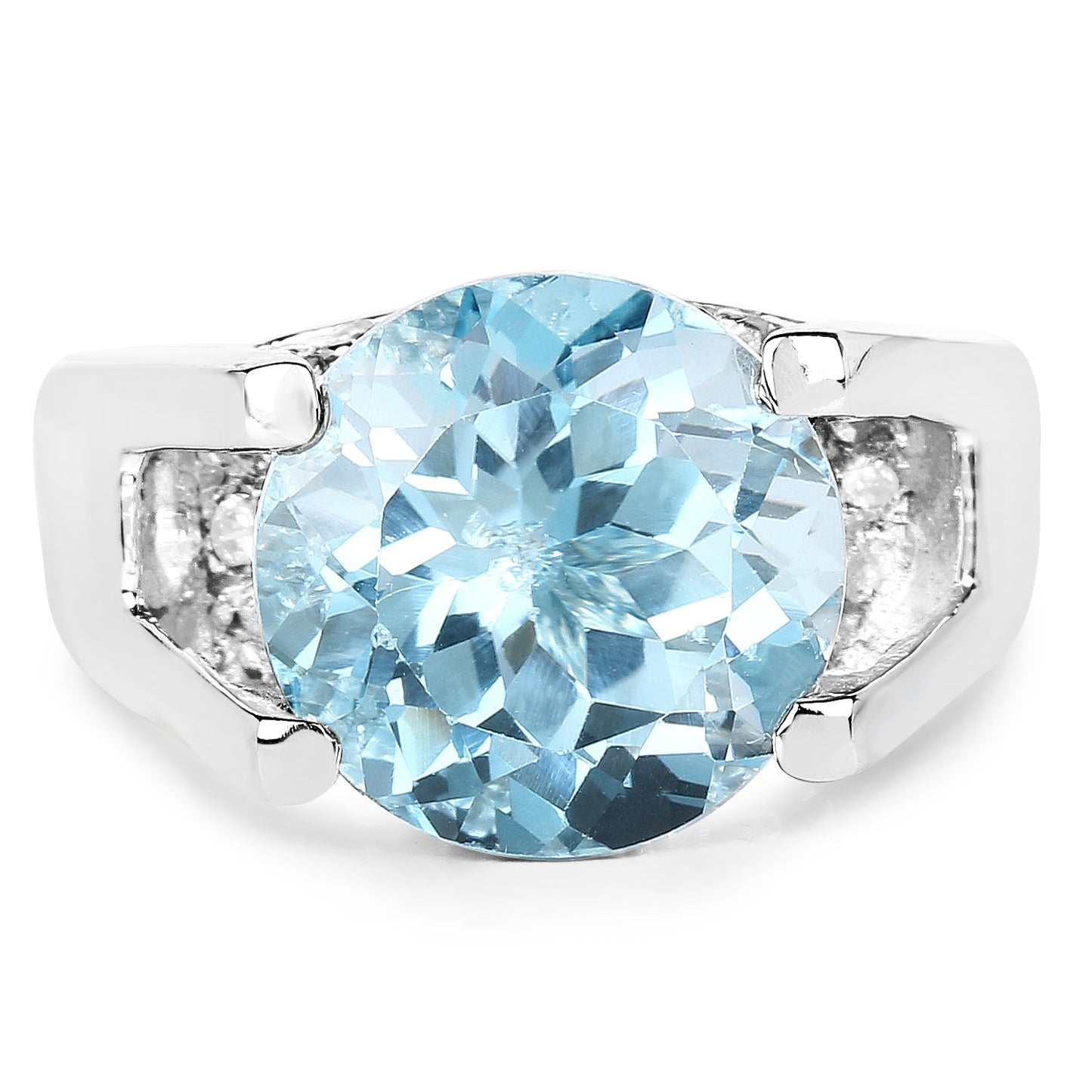 Anillo de Plata Esterlina con Topacio Azul de 7.21 Quilates y Circonitas