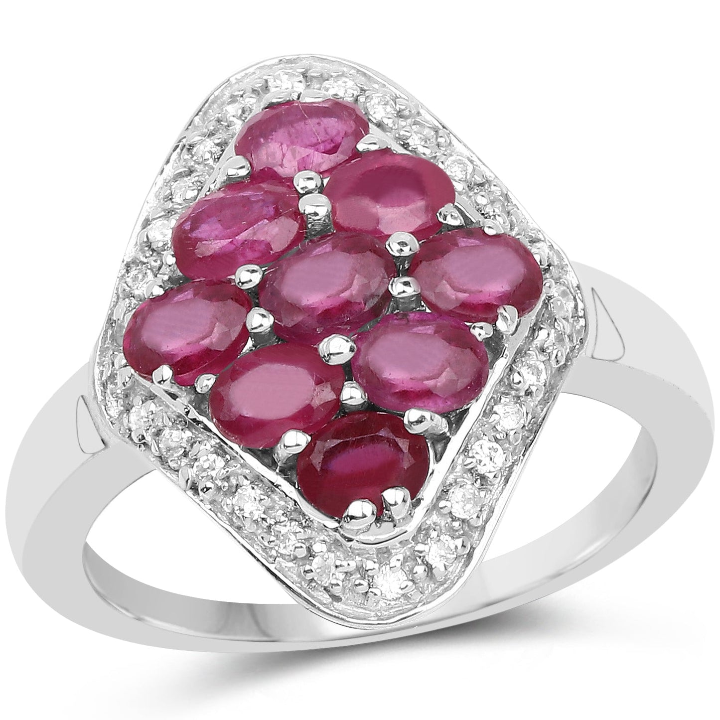 Bague en argent sterling avec rubis véritable rempli de verre de 2,12 carats et zircon blanc