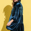Robe Chemise en Velours Détail Frange