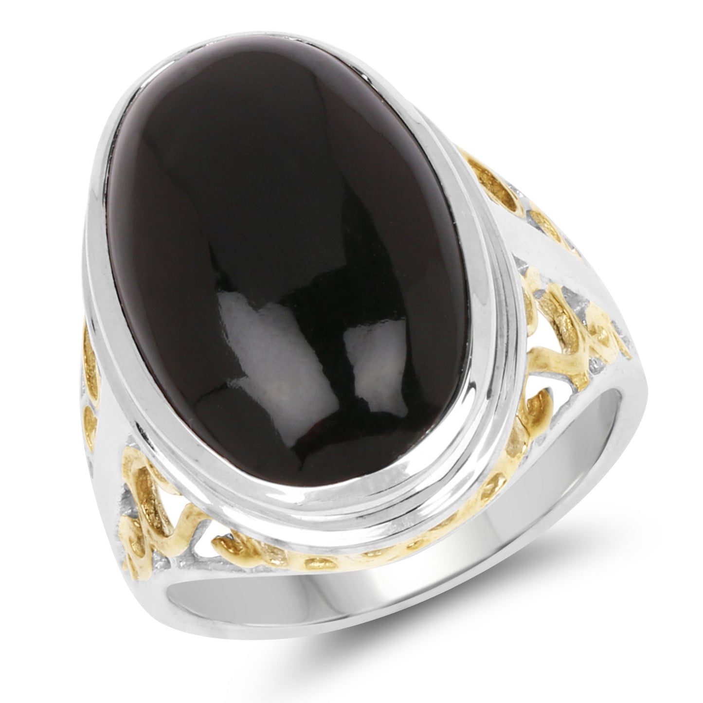 Two Tone Plated 10.92 Carat Genuine Black Onyx Ring