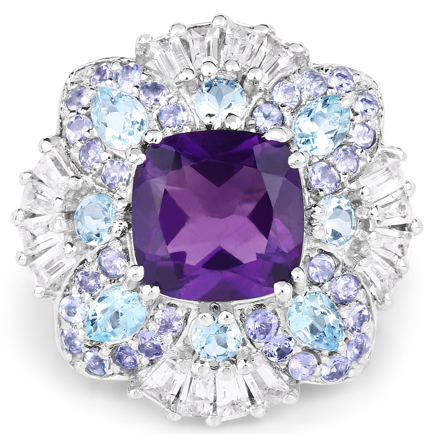 Bague de fiançailles multi-stones de 8,38 carats en argent sterling .925