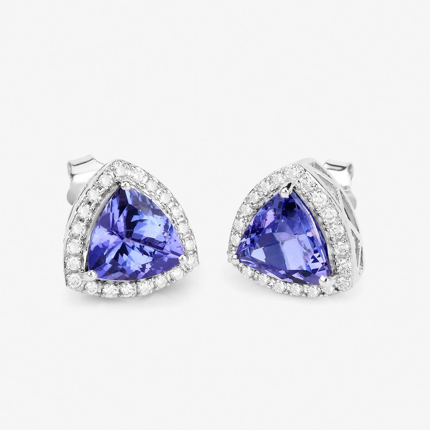 3.82 Carat Genuine Tanzanite and White Diamond Earrings in 14K White Gold