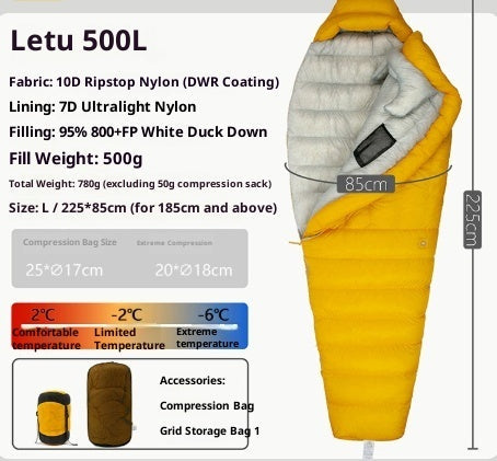 Sac de couchage en duvet ultra léger premium pour aventures en plein air