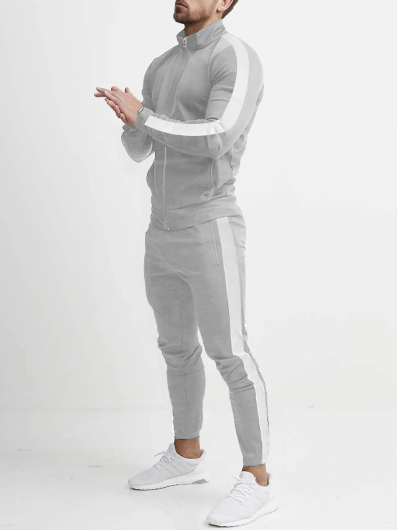 Ensemble de haut zippé et de pantalons à rayures latérales pour hommes grandes tailles
