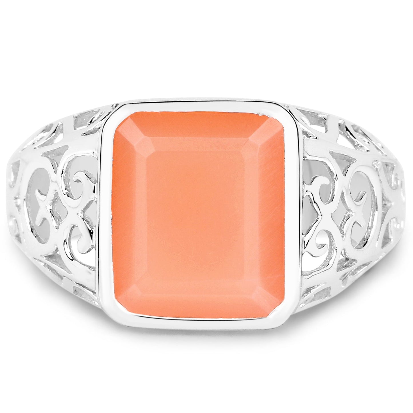 5.75 Carat Peach Moonstone Sterling Silver Engagement Ring