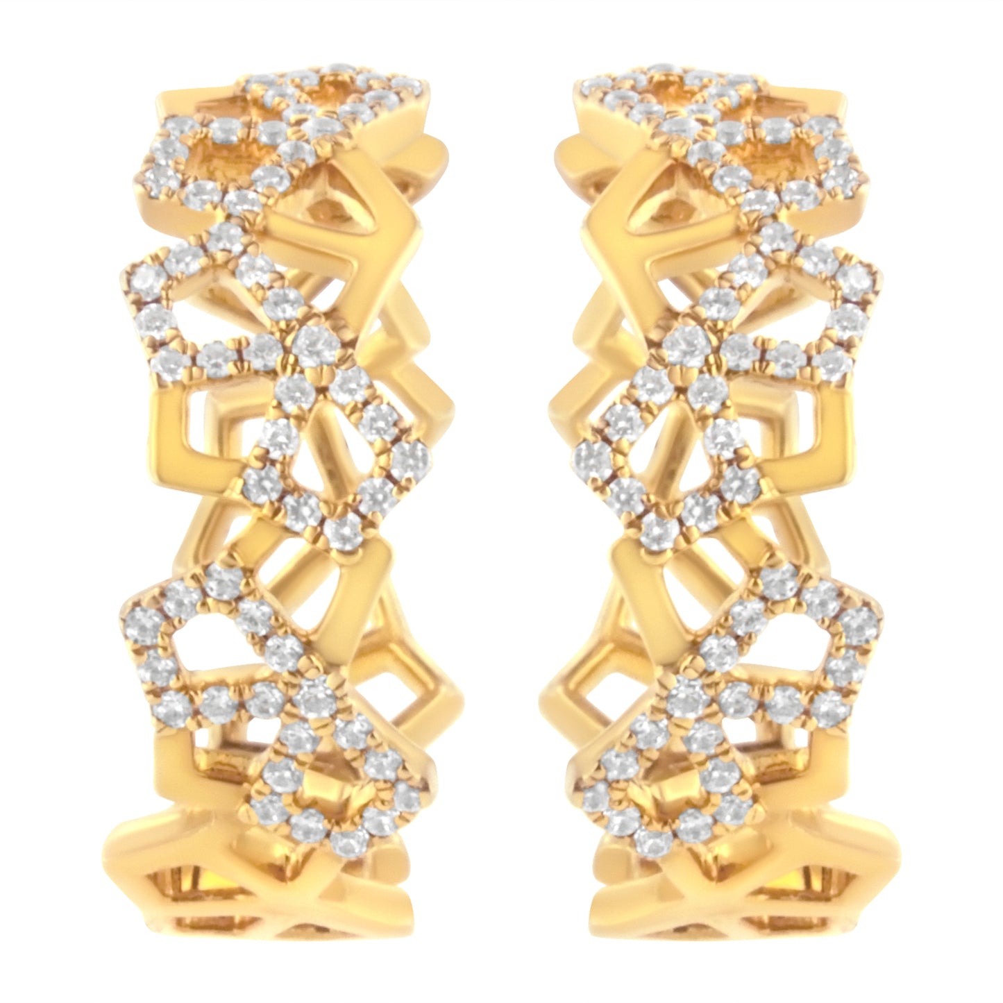14K Yellow Gold Diamond Honeycomb Hoop Earrings - 24MM