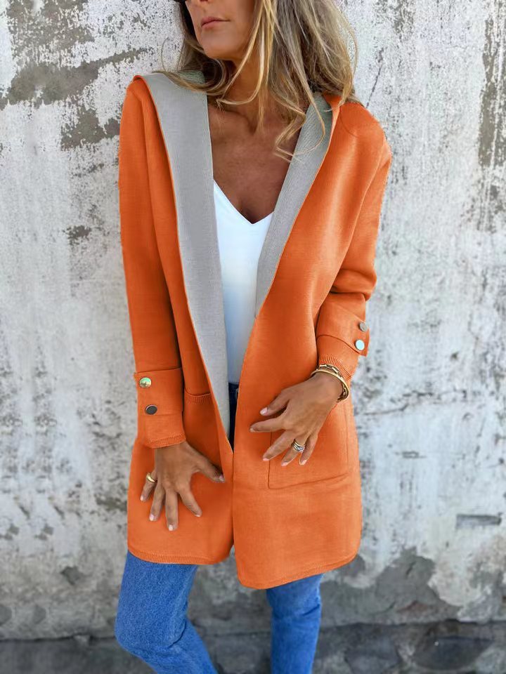 Manteau Cardigan Contrast Élégant pour Femmes avec Capuche