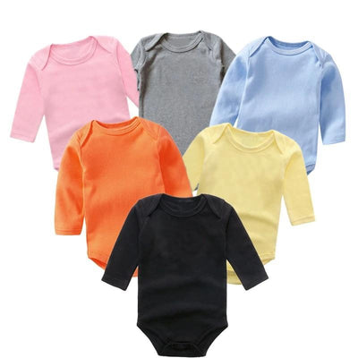 Classic Modern Solid Color Baby Romper - Long Sleeve Cotton Jumpsuit