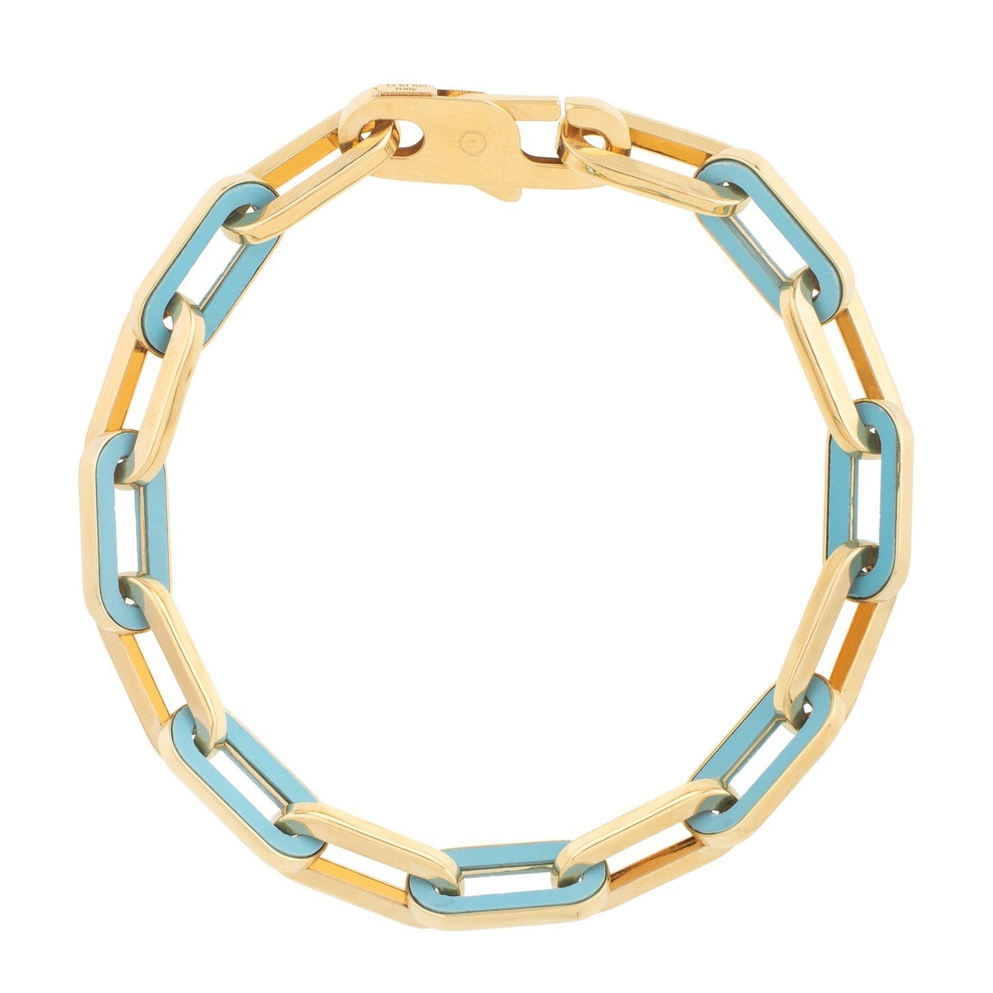 14k Yellow Gold Turquoise Paperclip Gem Link Bracelet