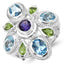 5.13 Carat Genuine Amethyst, Blue Topaz & Peridot Sterling Silver Ring