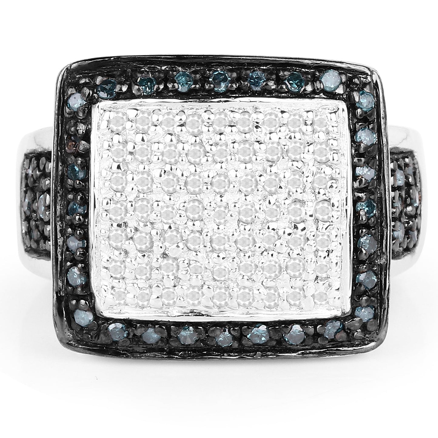 Bague en argent sterling avec diamants blancs et bleus de 0,64 carat