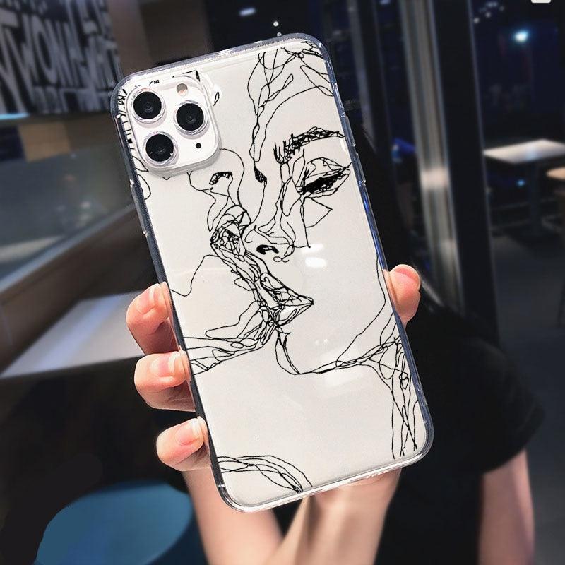 Coque de téléphone en silicone doux abstrait pour iPhone 14/13/12 Pro