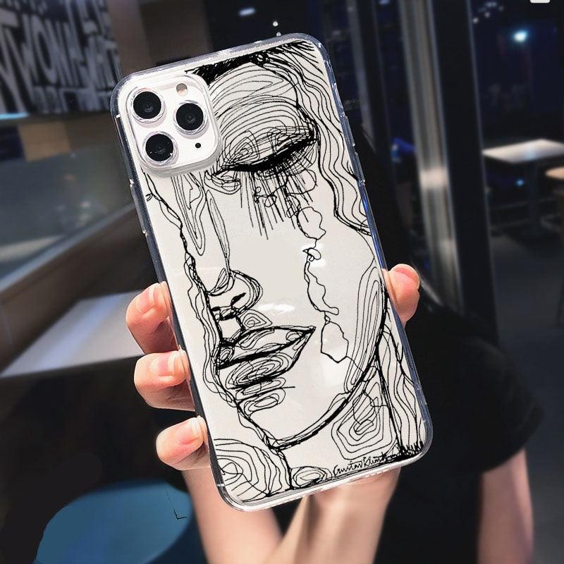 Coque de téléphone en silicone doux abstrait pour iPhone 14/13/12 Pro