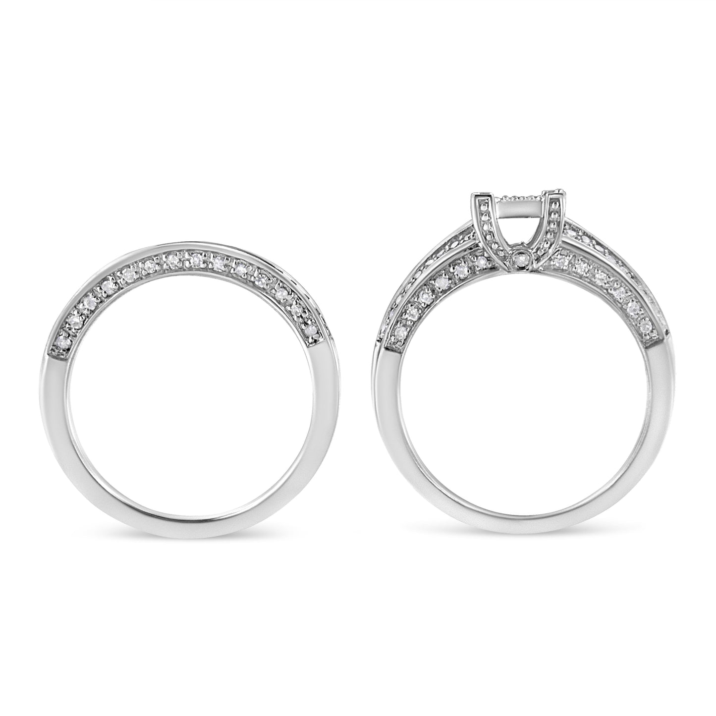 Conjunto de Anillo de Compromiso de Diamantes de Plata Esterlina .925 3/4 Cttw - Talla 6.5