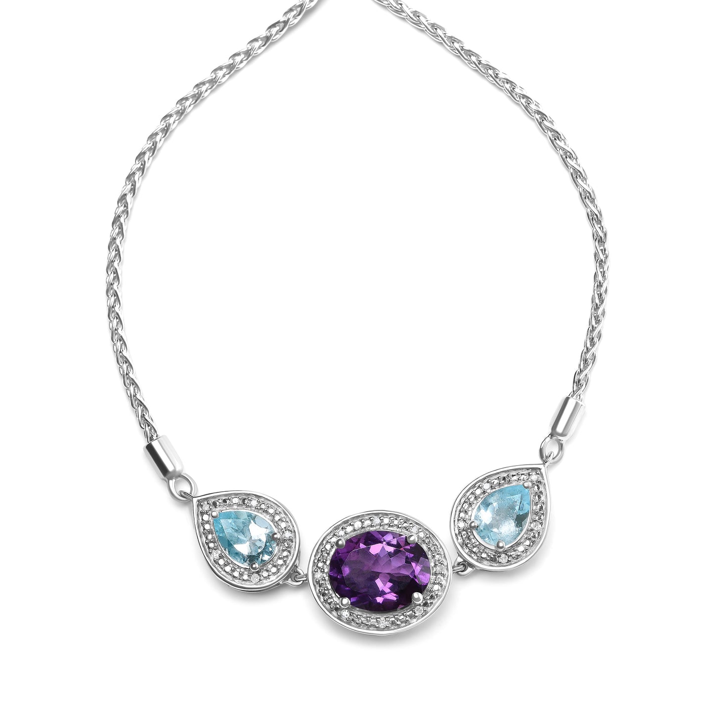 .925 Sterling Silver Amethyst & Blue Topaz Lariat Bolo Bracelet