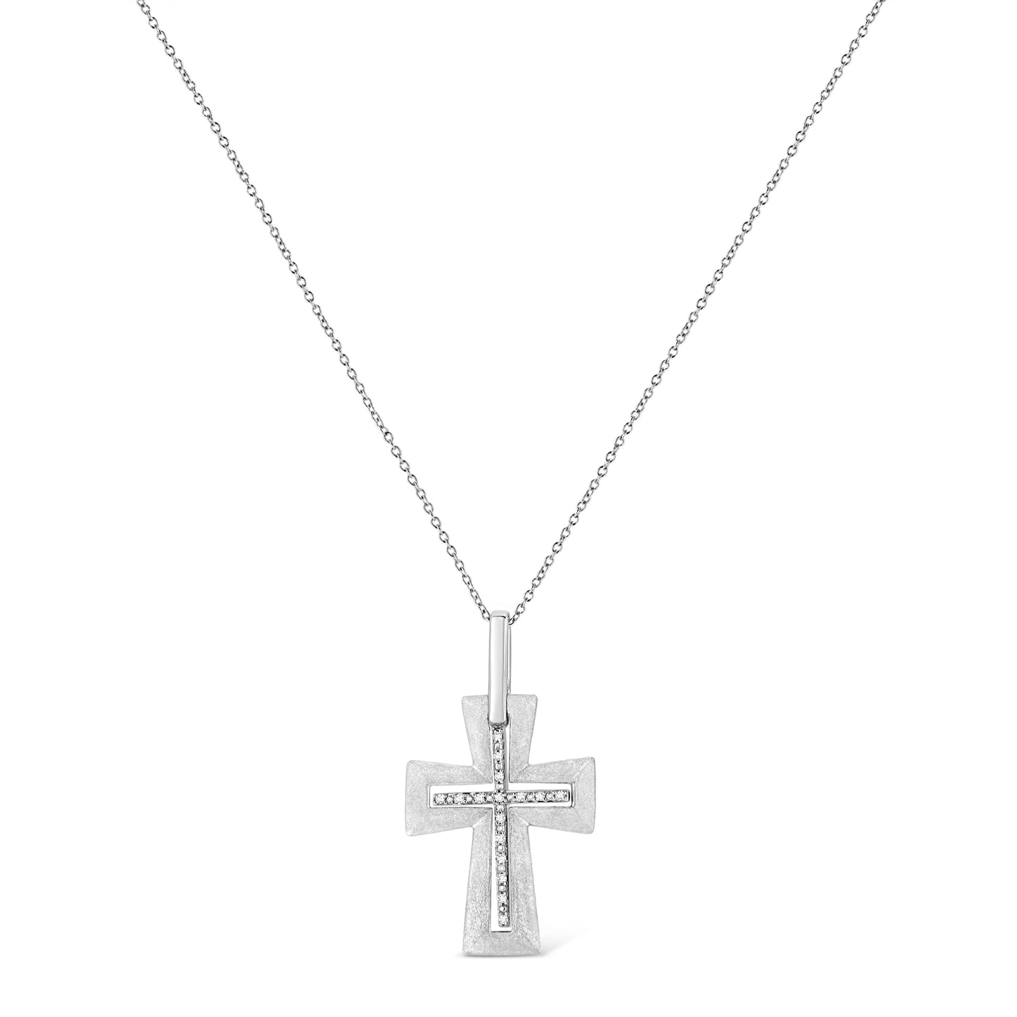 .925 Sterling Silver Diamond Accent Cross Pendant Necklace