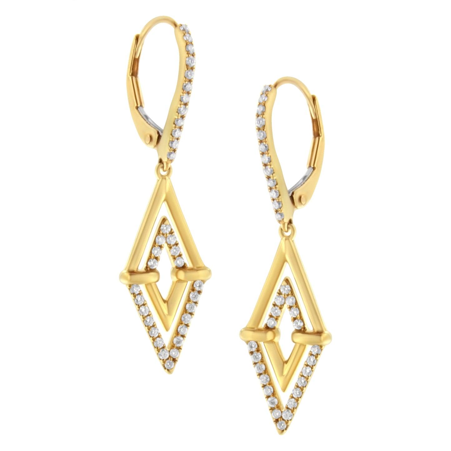 Boucles d'oreilles pendantes en diamant à double triangle en or jaune 14K