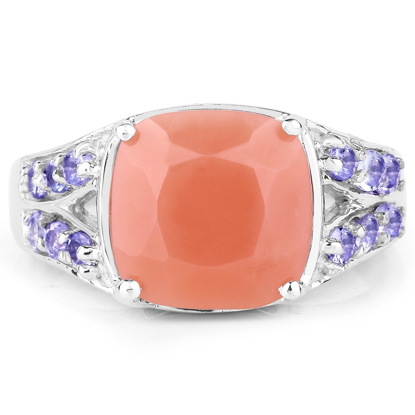 Bague en argent sterling avec pierre de lune pêche et tanzanite de 3,97 carats