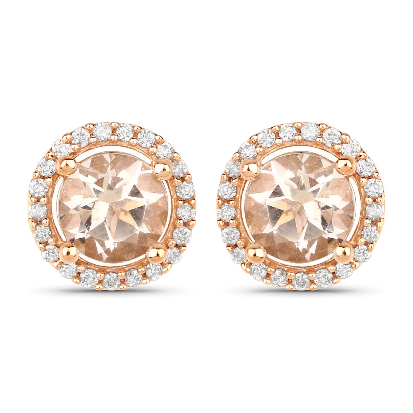 Pendientes Halo de Morganita y Diamante Blanco de 0.93 Quilates