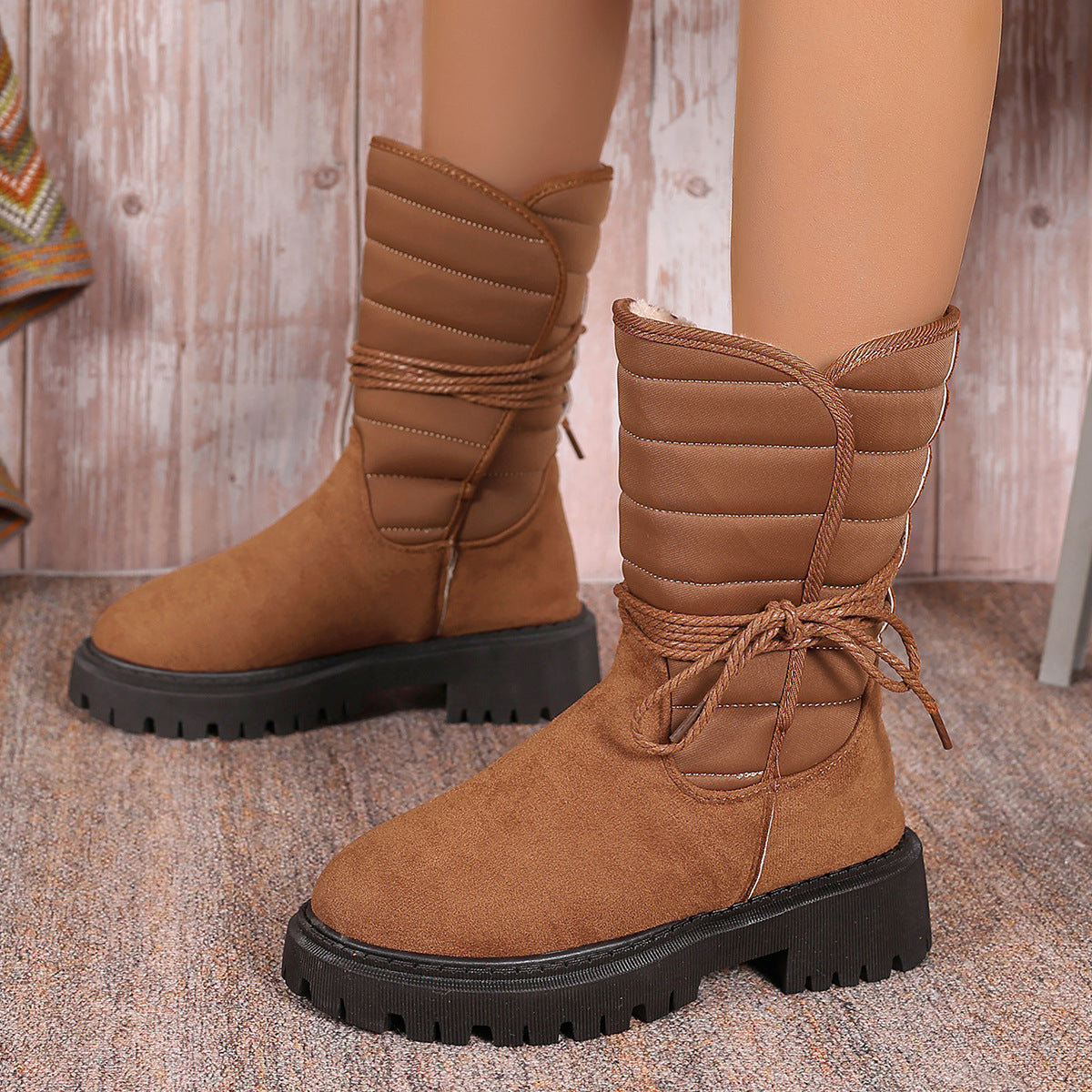 Botas de Nieve de Media Tubo con Tacón Grueso para Mujeres