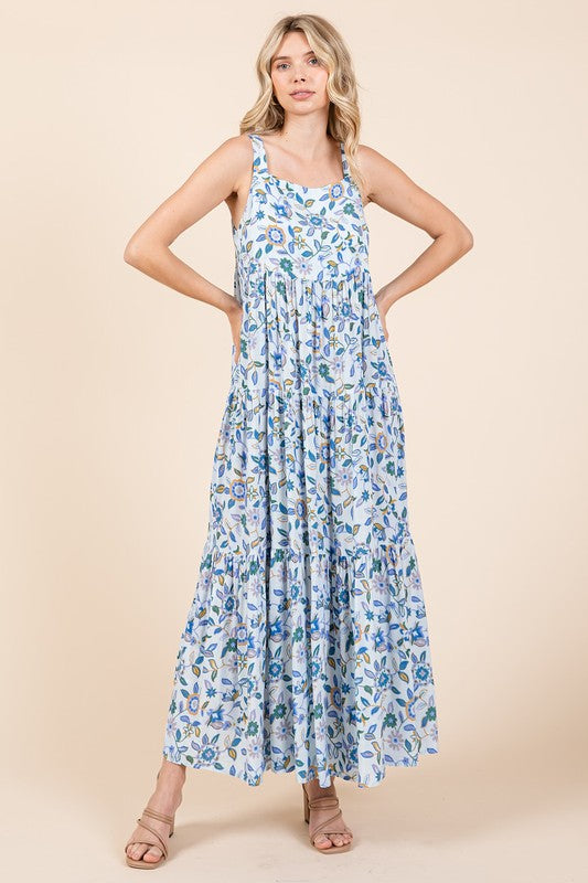 Robe Maxi Sans Manches à Imprimé Floral Élegante