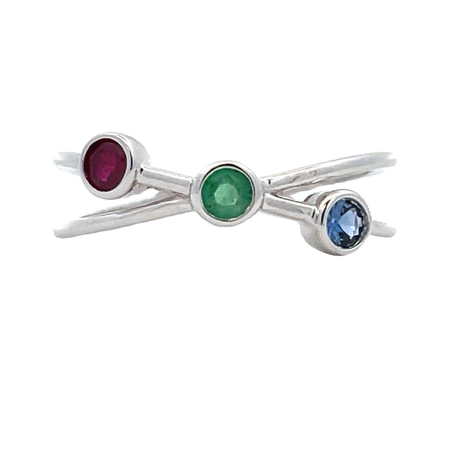 Genuine .31ct Sapphire and Ruby Ring in 14KT White Gold