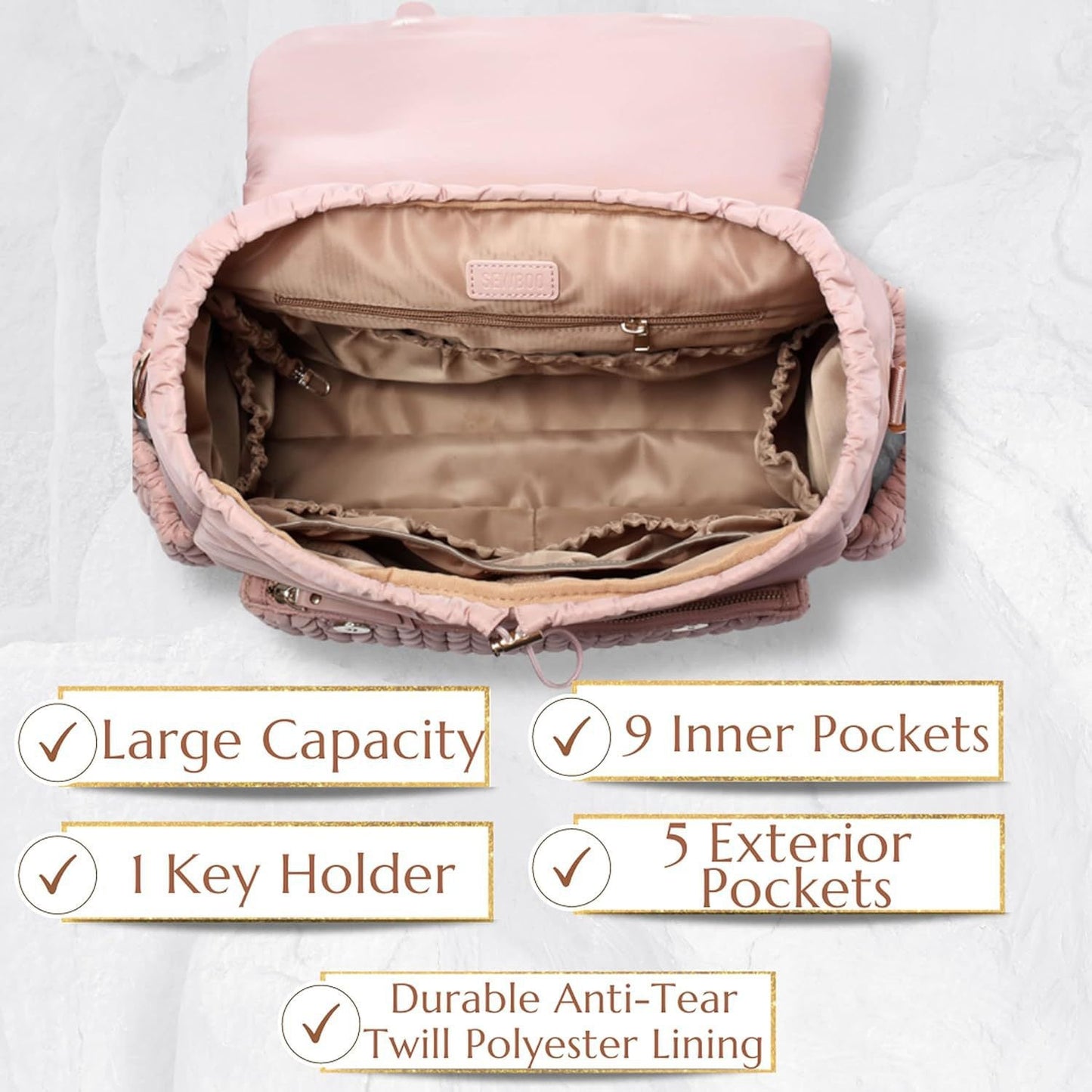 Sac à dos maman isolé matelassé de grande capacité et élégant
