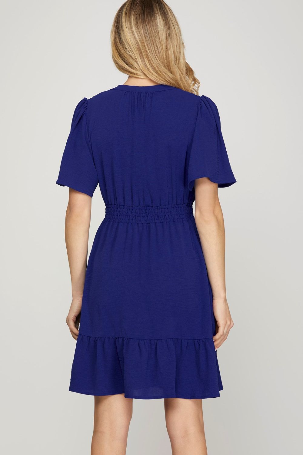 Elegant Ruffled Surplice Mini Dress with Flutter Sleeves