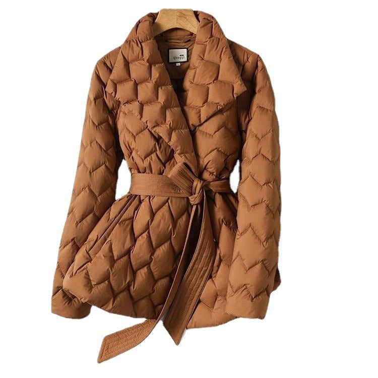 Chaqueta Puffer de Punto Ripple para Invierno con Cinturón