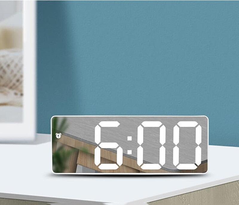 Reloj despertador LED de espejo acrílico premium con control por voz