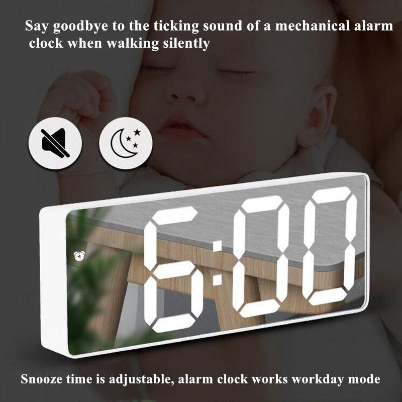 Reloj despertador LED de espejo acrílico premium con control por voz