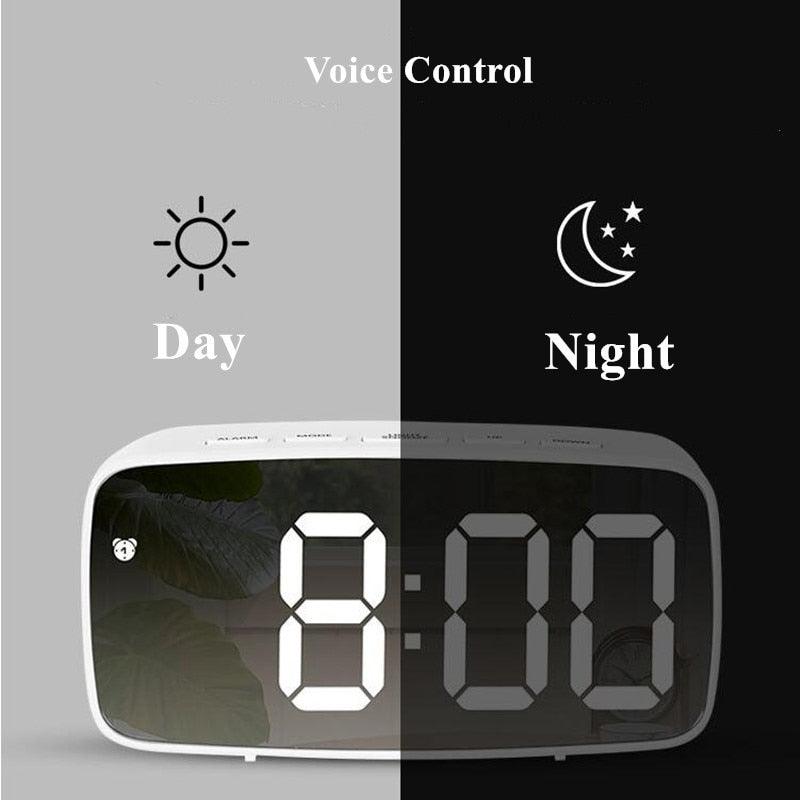 Reloj despertador LED de espejo acrílico premium con control por voz