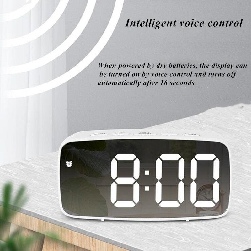 Reloj despertador LED de espejo acrílico premium con control por voz