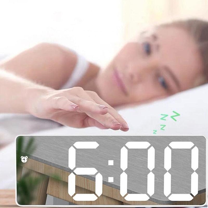 Reloj despertador LED de espejo acrílico premium con control por voz
