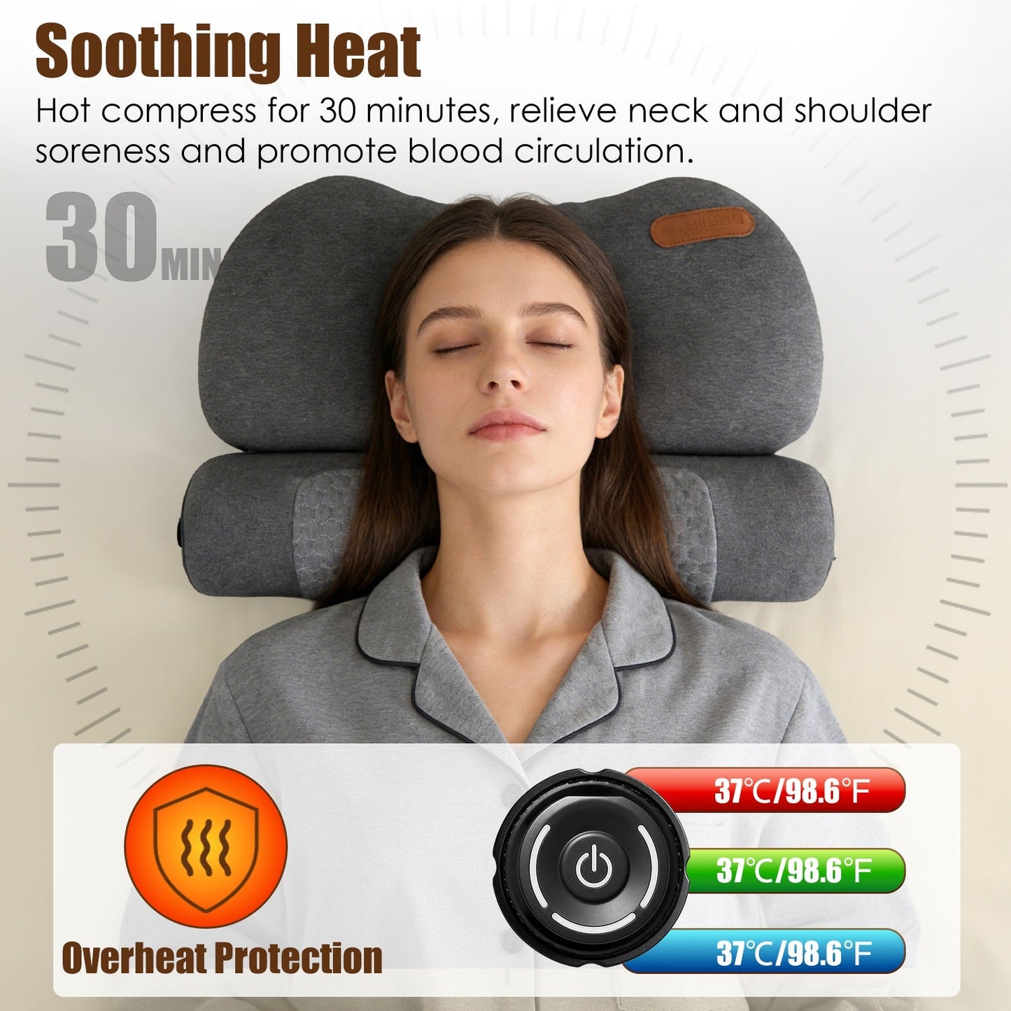 USB Heated Neck Pillow with Zero Pressure Memory Foam