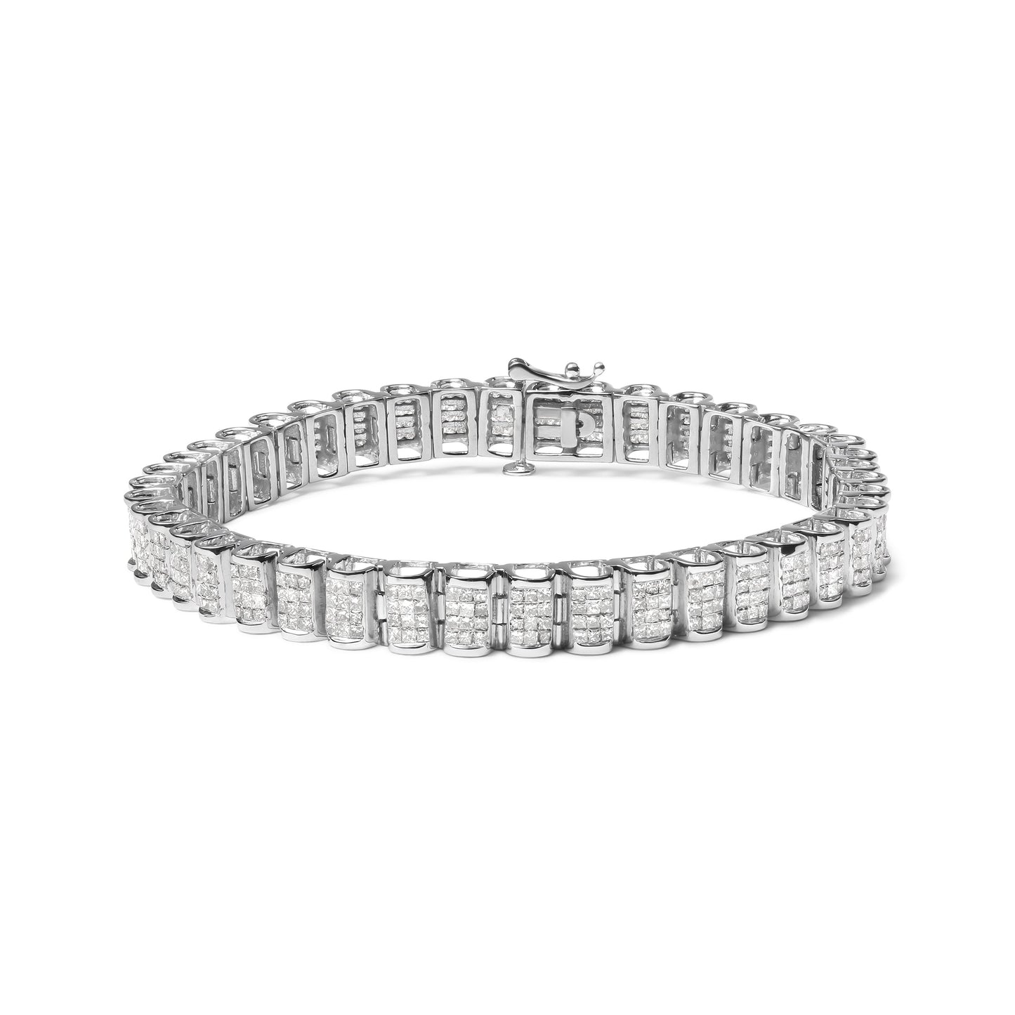 Bracelet de tennis en or jaune 14 carats avec diamants taille princesse en forme de boucle