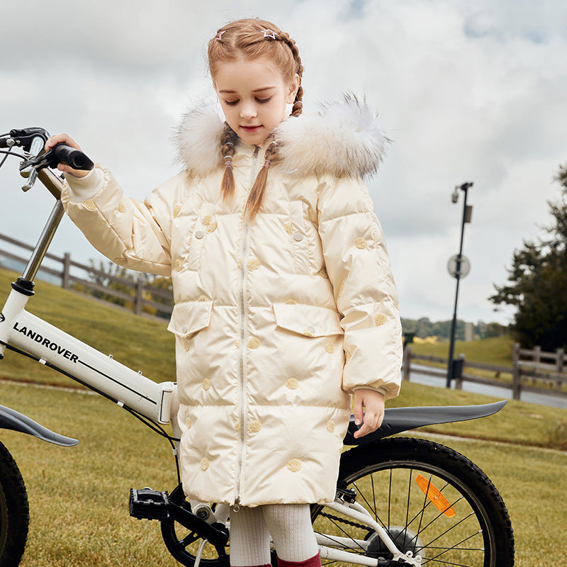 Children's Thickened Korean Style Down Jacket with Fur Collar
