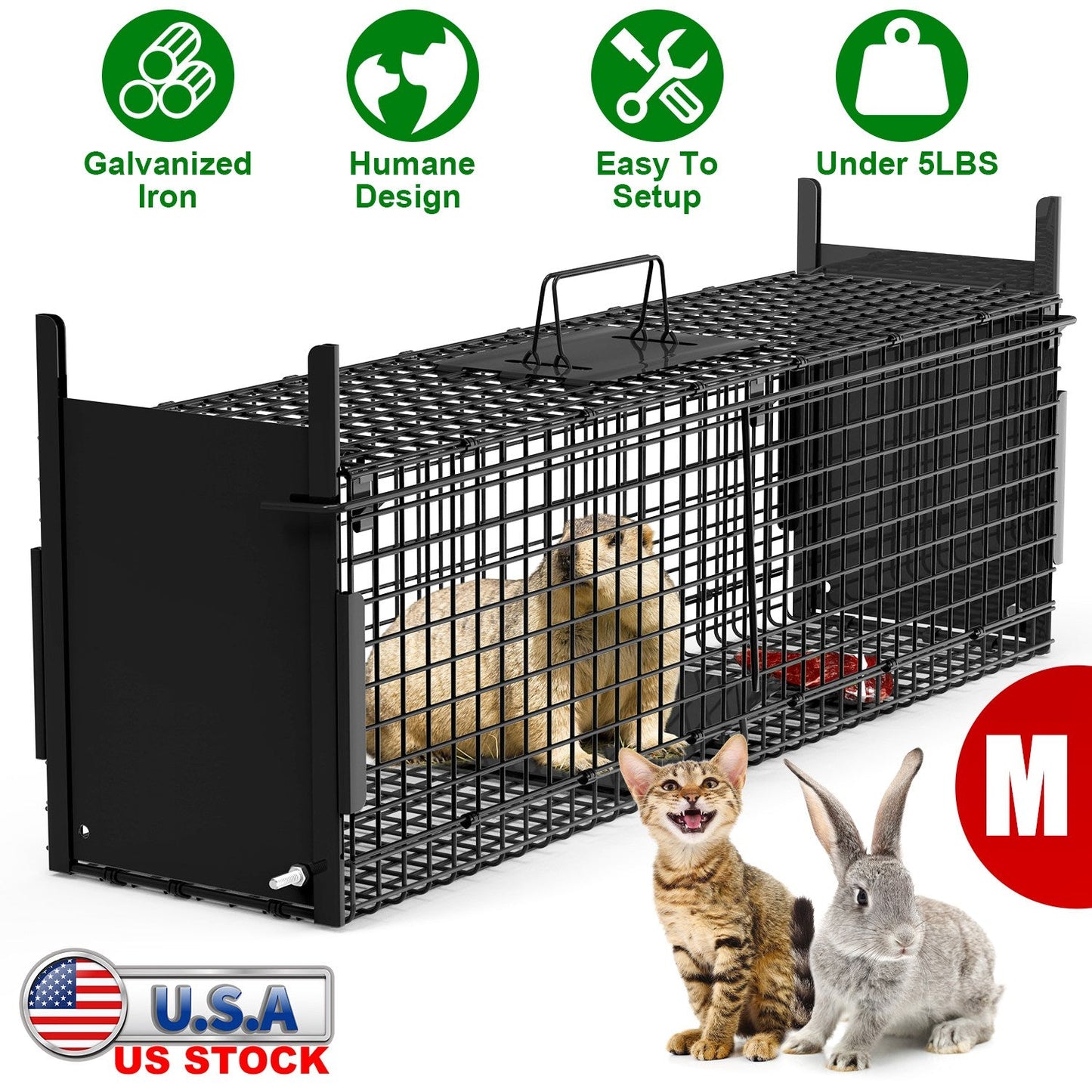 32in 2-Door Live Animal Cage Trap for Small Animals