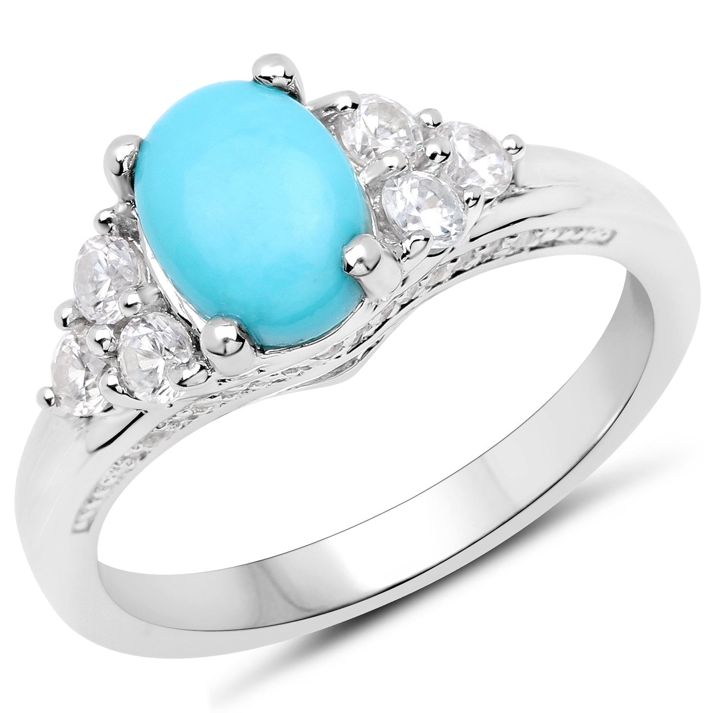 1.92 Carat Genuine Turquoise and White Zircon Sterling Silver Ring