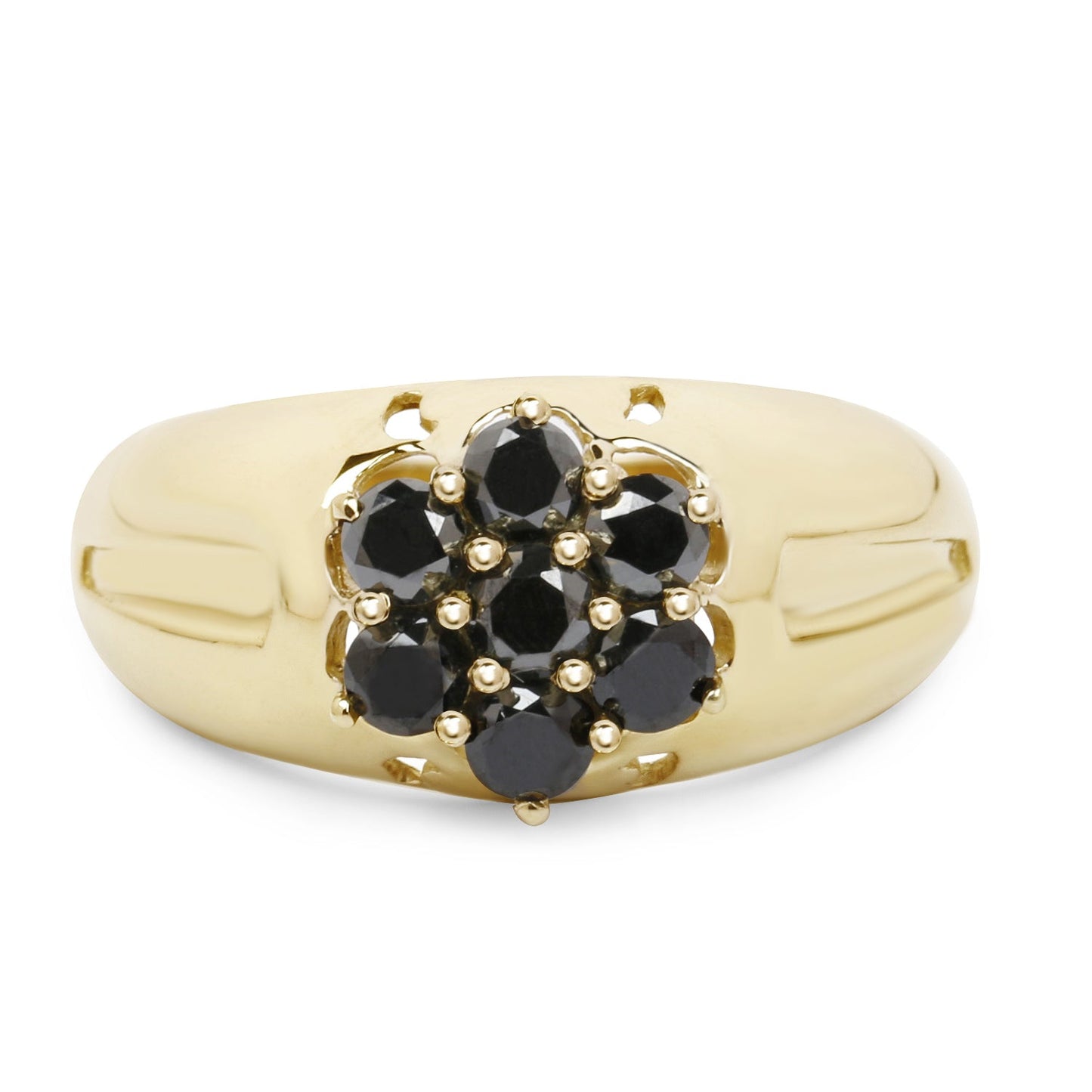 14K Yellow Gold Plated Black Diamond Sterling Silver Ring