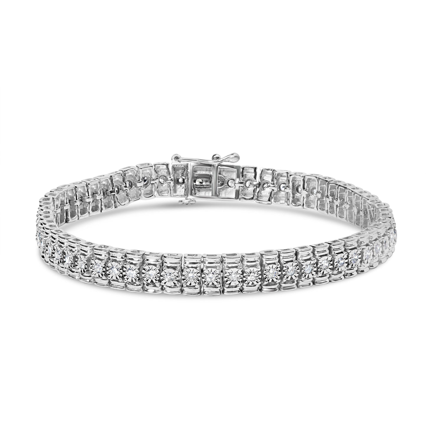 .925 Sterling Silver Diamond Collar Link Bracelet - Size 7.25 Inches